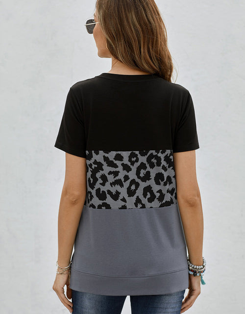 Load image into Gallery viewer, Leopard Print Color Block Short Sleeve T-Shirt

