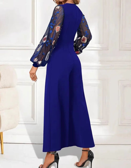 Load image into Gallery viewer, Surplice Embroidered Long Sleeve Wide Leg Jumpsuit
