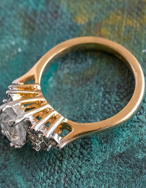 Load image into Gallery viewer, Vintage 1980's Cubic Zirconia Ring with Clear Austrian Crystals 18k Yellow Gold Electroplated by PVD Vintage Jewelry
