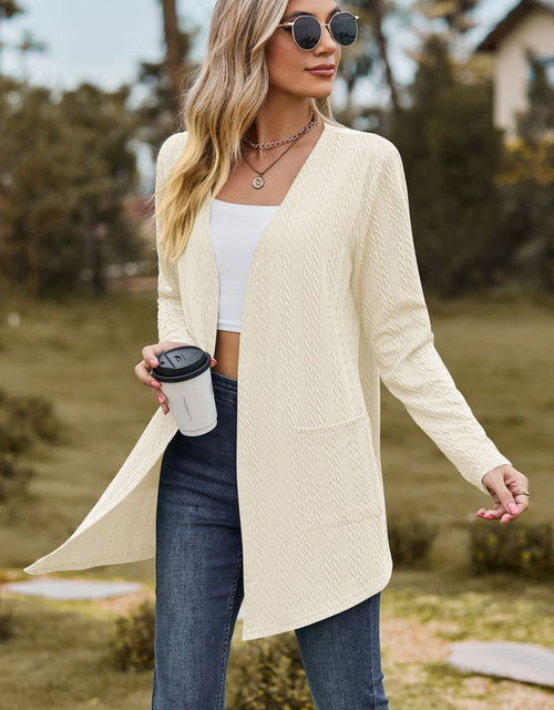 Load image into Gallery viewer, Cable-Knit Long Sleeve Cardigan with Pocket
