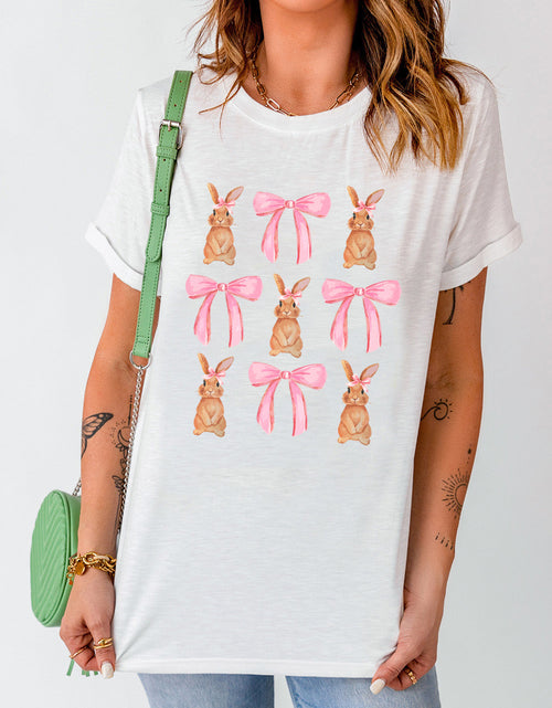 Load image into Gallery viewer, Rabbit &amp; Bow Round Neck Short Sleeve T-Shirt
