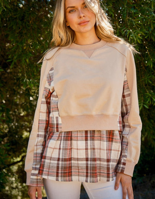 Load image into Gallery viewer, And The Why Full Size Double Layered Plaid Contrast Sweatshirt

