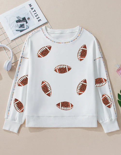 Load image into Gallery viewer, Sequin Football Round Neck Long Sleeve Sweatshirt
