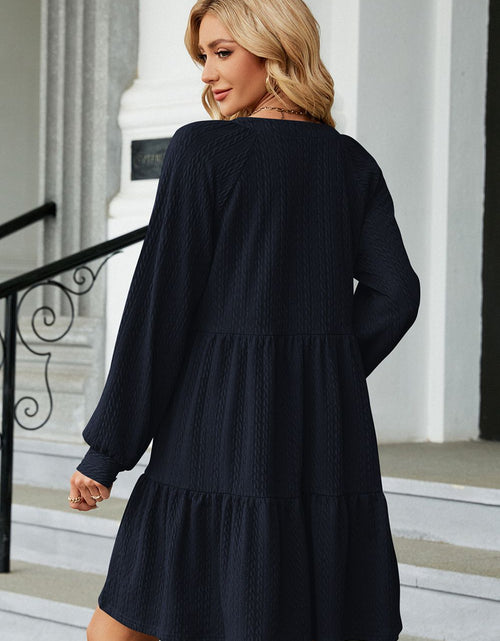 Load image into Gallery viewer, Notched Neck Long Sleeve Mini Dress
