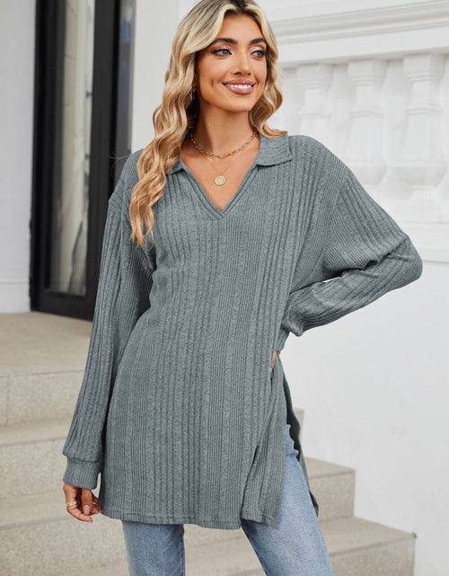 Load image into Gallery viewer, Slit Johnny Collar Long Sleeve T-Shirt
