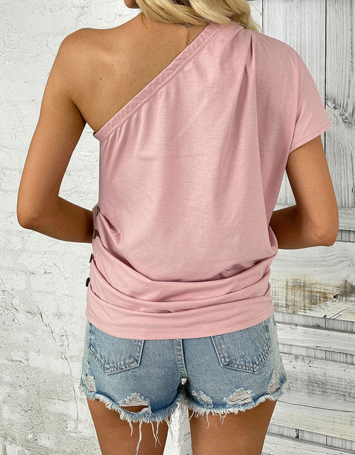 Load image into Gallery viewer, Perfee One Shoulder Short Sleeve T-Shirt
