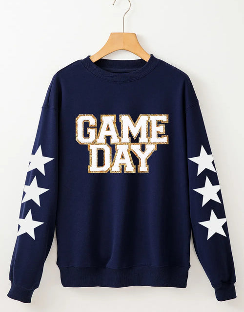 Load image into Gallery viewer, GAME DAY Star Round Neck Long Sleeve Sweatshirt
