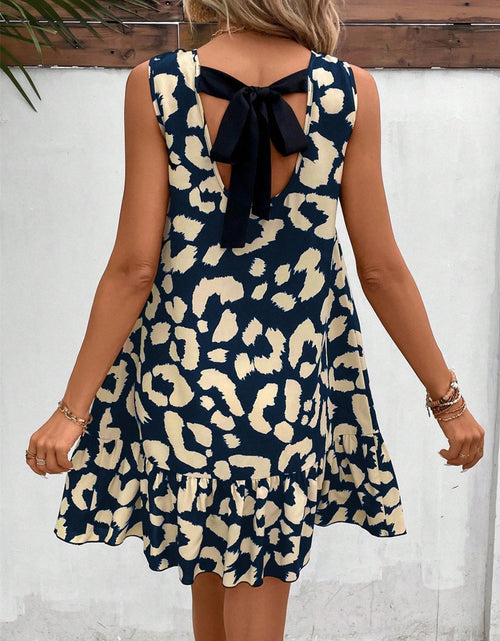 Load image into Gallery viewer, Tied Leopard Round Neck Tank Dress
