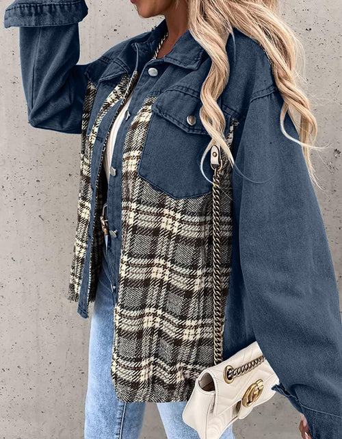 Load image into Gallery viewer, Plaid Button Up Dropped Shoulder Jacket
