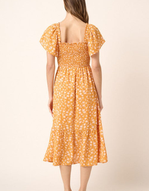 Load image into Gallery viewer, Mittoshop Flower Print Flutter Sleeve Smocked Midi Dress

