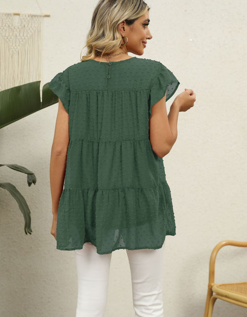 Load image into Gallery viewer, Swiss Dot Round Neck Tiered Blouse
