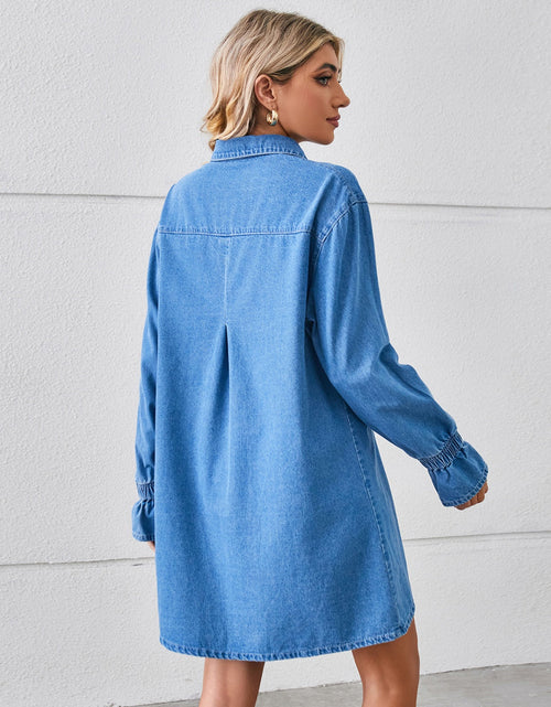 Load image into Gallery viewer, Pocketed Dropped Shoulder Mini Denim Dress
