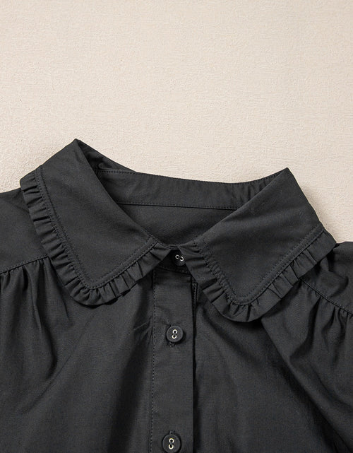 Load image into Gallery viewer, Button Down Puff Sleeve Ruffle Hem Dress
