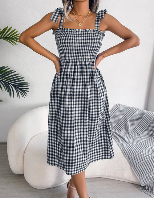 Load image into Gallery viewer, Frill Plaid Square Neck Midi Dress
