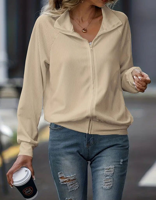 Load image into Gallery viewer, Zip Up Collared Neck Raglan Sleeve Jacket
