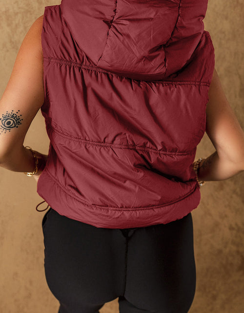 Load image into Gallery viewer, Drawstring Zip Up Hooded Vest Coat
