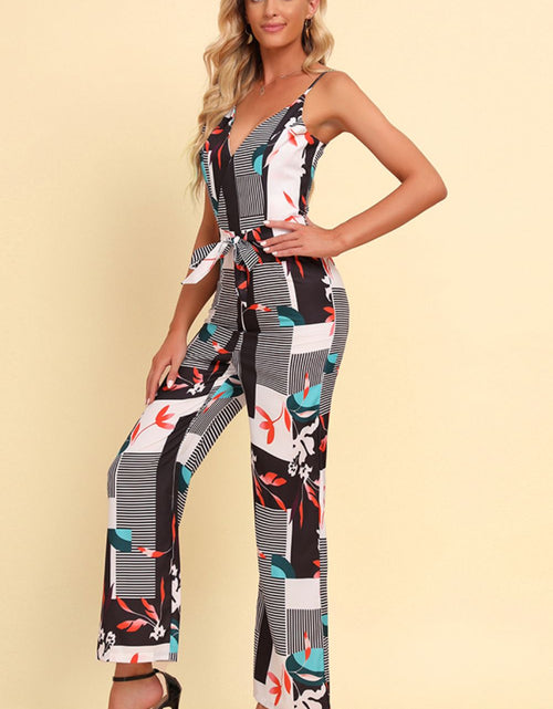 Load image into Gallery viewer, Printed Spaghetti Strap Tied Jumpsuit
