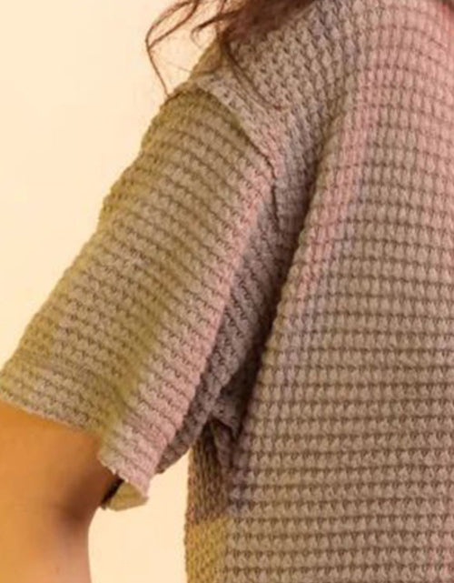 Load image into Gallery viewer, Waffle-Knit Notched Half Sleeve T-Shirt
