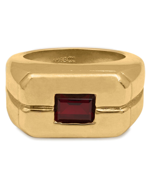 Load image into Gallery viewer, Men's Ruby or Sapphire Austrian Crystal Ring  18kt Gold Electroplated Ring by PVD Vintage Jewelry
