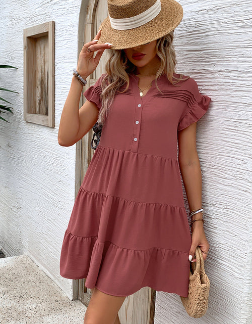 Load image into Gallery viewer, Perfee Tiered Notched Flounce Sleeve Mini Dress
