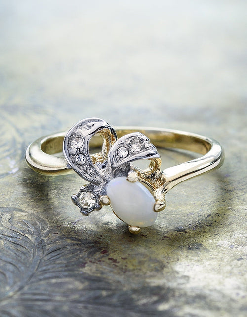 Load image into Gallery viewer, Vintage Genuine Jelly Opal and Clear Austrian Crystal Ring 18k Yellow Gold Electroplated Made in the USA by PVD Vintage Jewelry
