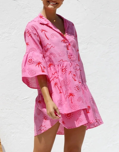 Load image into Gallery viewer, Button Detail Ruffled Hem Printed Mini Dress
