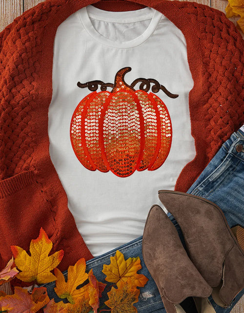 Load image into Gallery viewer, Full Size Sequin Pumpkin Round Neck Short Sleeve T-Shirt
