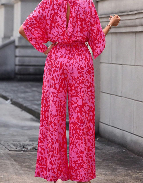 Load image into Gallery viewer, Leopard Belted Wide Leg Jumpsuit
