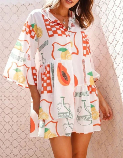 Load image into Gallery viewer, Printed Three-Quarter Sleeve Mini Dress
