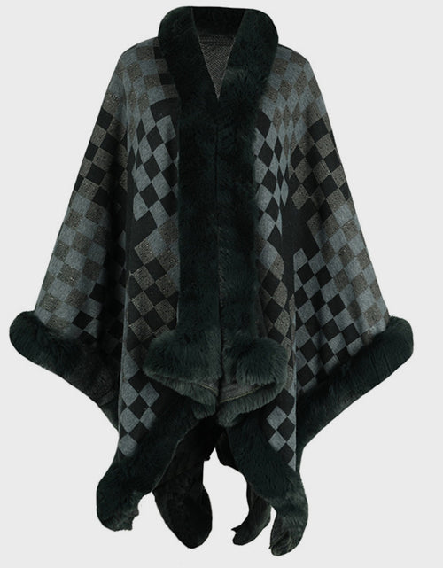 Load image into Gallery viewer, Fuzzy Checkered Long Sleeve Poncho
