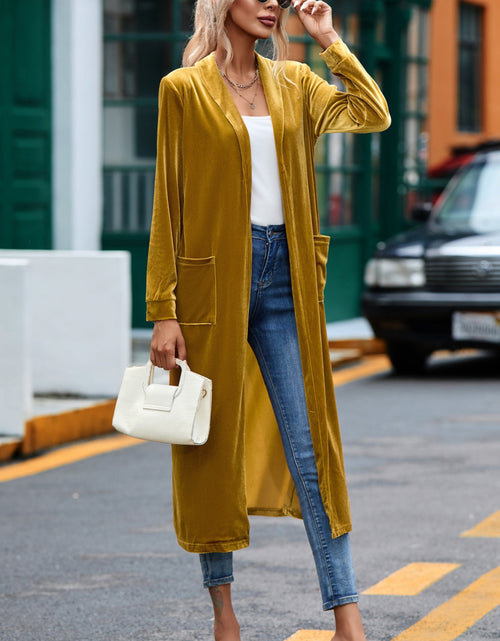 Load image into Gallery viewer, Velvet Open Front Long Cardigan with Pockets
