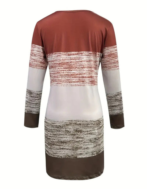 Load image into Gallery viewer, Color Block Round Neck Long Sleeve Dress
