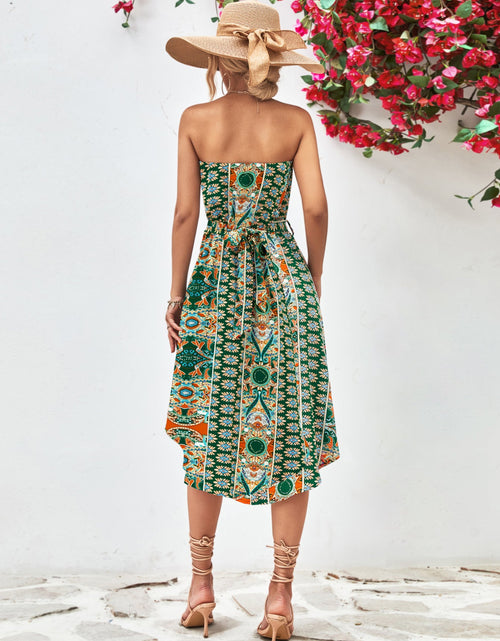 Load image into Gallery viewer, Printed Strapless Tie Belt Dress
