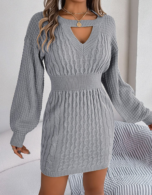 Load image into Gallery viewer, Cable-Knit Cutout Round Neck Slit Sweater Dress
