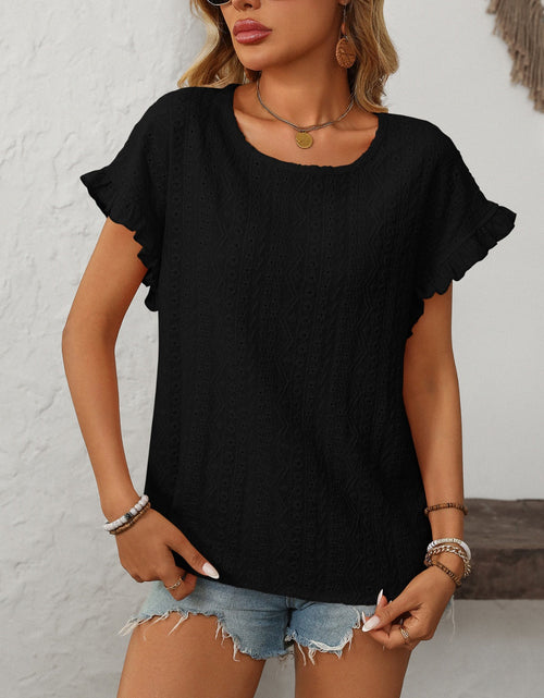 Load image into Gallery viewer, Mandy Eyelet Round Neck Short Sleeve Top
