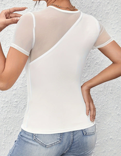 Load image into Gallery viewer, Mesh Patchwork Round Neck Short Sleeve Top
