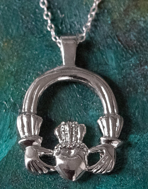 Load image into Gallery viewer, Vintage Claddagh Necklace 18k White Gold Electroplated Made in the USA by PVD Vintage Jewelry
