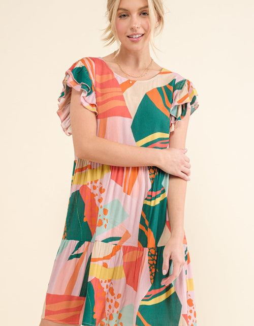 Load image into Gallery viewer, And The Why Printed Double Ruffle Sleeve Dress
