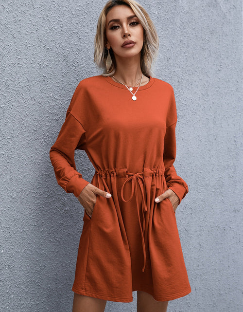 Load image into Gallery viewer, Ivy Lane Drawstring Round Neck Dropped Shoulder Mini Dress
