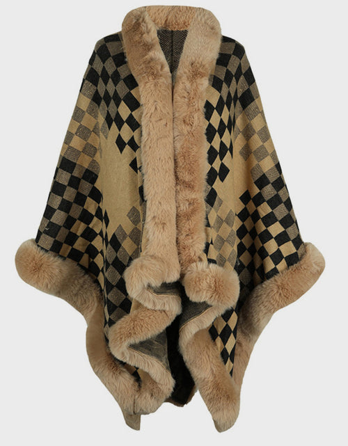 Load image into Gallery viewer, Fuzzy Checkered Long Sleeve Poncho
