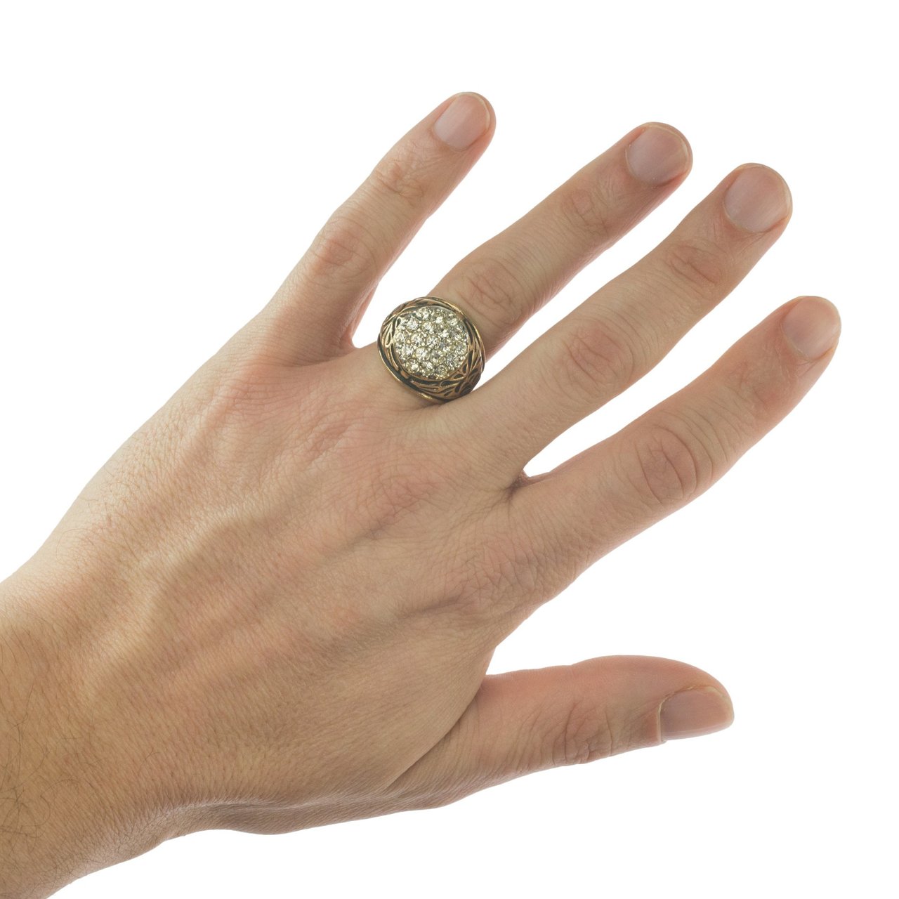 Vintage Men's Ring Clear Austrian Crystals 18k White or Yellow Gold Electroplated Made in USA by PVD Vintage Jewelry