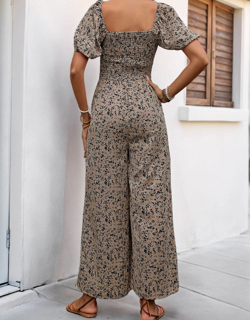 Load image into Gallery viewer, Perfee Smocked Printed Square Neck Puff Sleeve Jumpsuit
