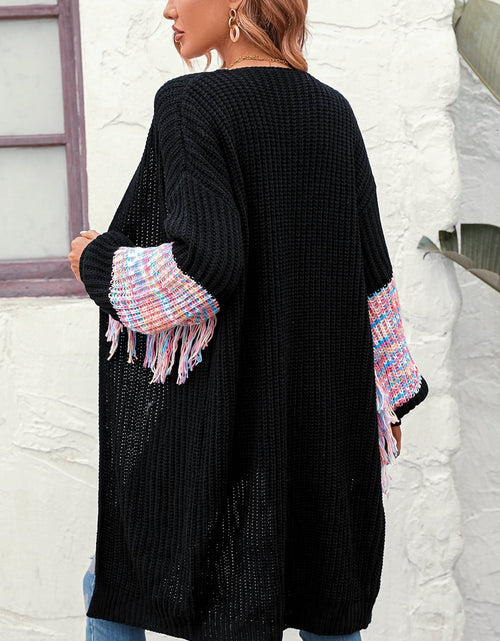 Load image into Gallery viewer, Fringe Sleeve Dropped Shoulder Cardigan

