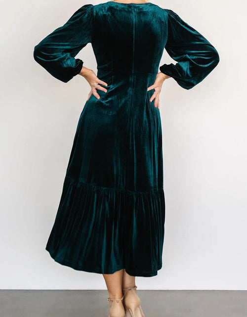 Load image into Gallery viewer, V-Neck Long Sleeve Midi Velvet Dress
