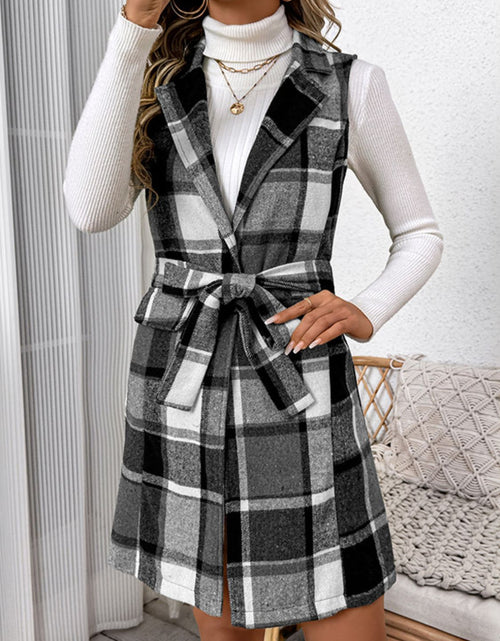 Load image into Gallery viewer, Perfee Tied Plaid Vest Coat
