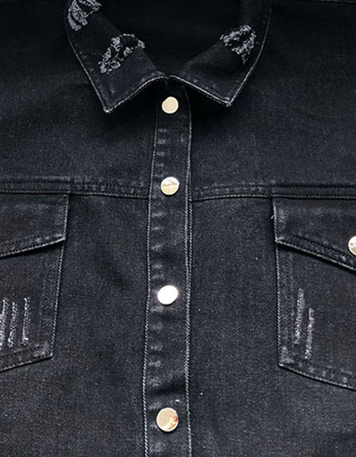 Load image into Gallery viewer, Raw Hem Collared Neck Long Sleeve Denim Jacket
