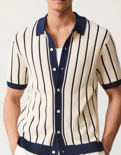 Load image into Gallery viewer, Men's Plus Size Striped Button Down Short Sleeve Shirt
