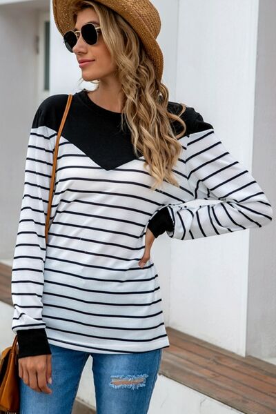 Load image into Gallery viewer, Striped Round Neck Long Sleeve T-Shirt
