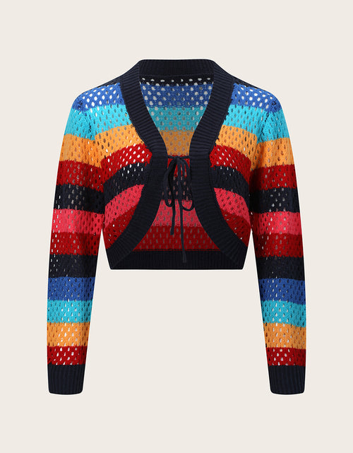 Load image into Gallery viewer, Openwork Color Block Tied Cardigan
