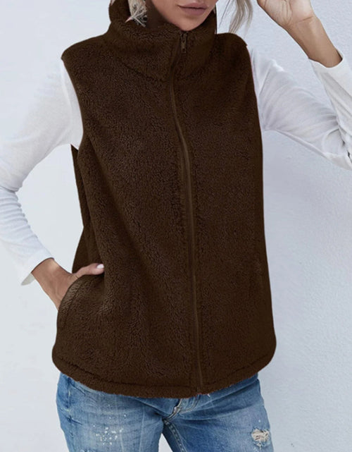 Load image into Gallery viewer, Full Size Fuzzy Zip Up Vest Coat with Pockets
